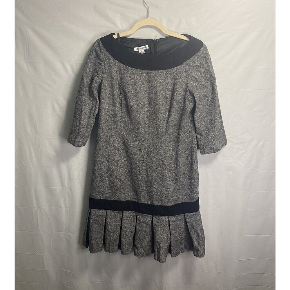 Vintage‎ 1970s Pendleton Silk Virgin Wool Tweed Sheath Dress Gray Ruffled Size 8